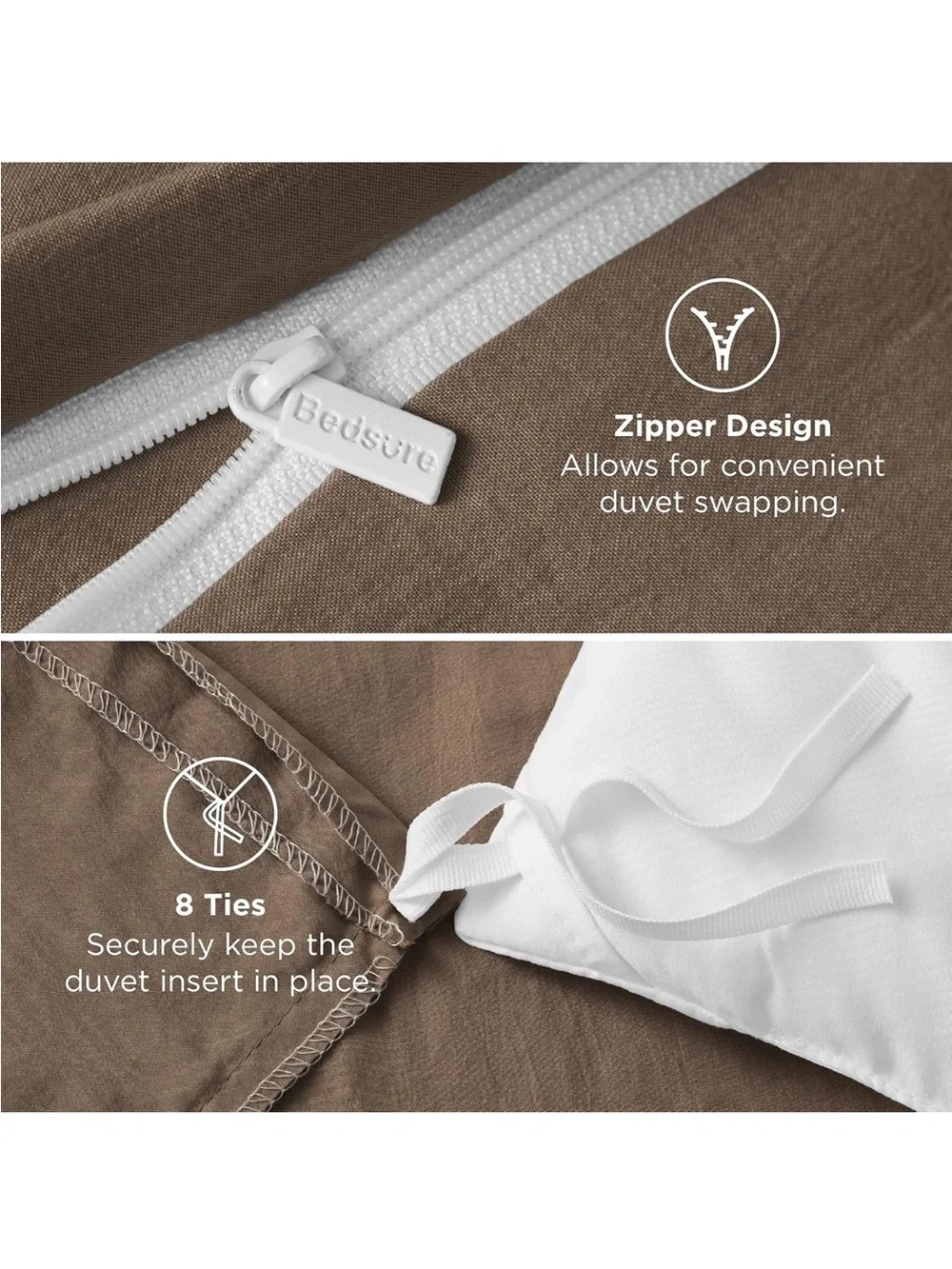 NEW Bedsure Prewashed Duvet Cover King, Cotton-Like Soft Bedding Set, Brown